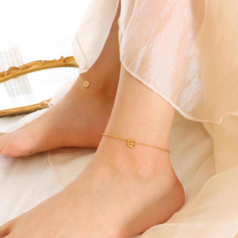 Fashion Round Female Anklets Barefoot Sandals Titanium Steel Leg New Anklets On Foot Ankle For Women Leg Chain Jewel
